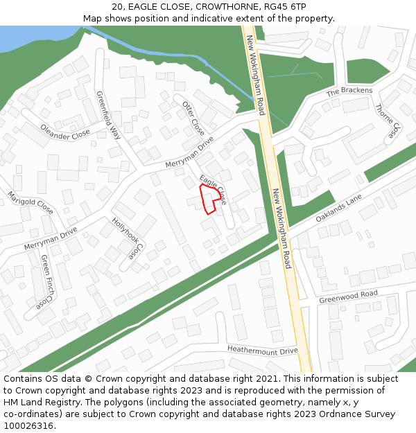 20, EAGLE CLOSE, CROWTHORNE, RG45 6TP: Location map and indicative extent of plot