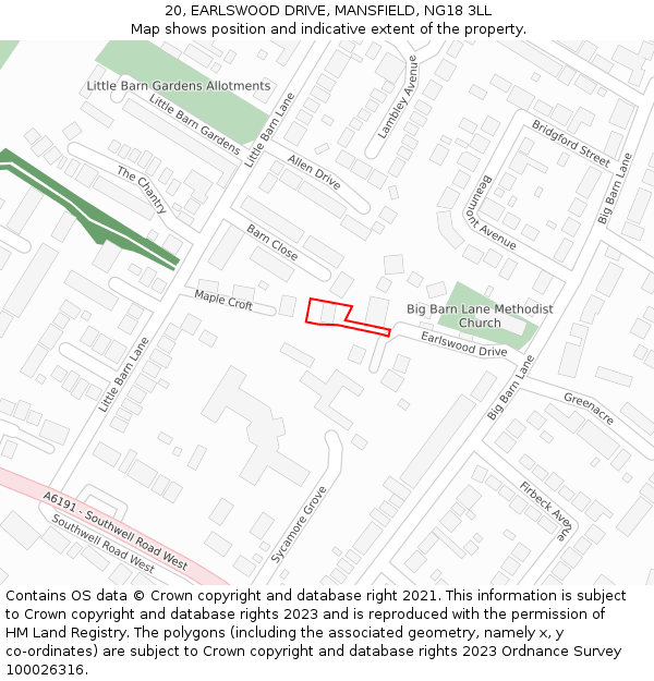 20, EARLSWOOD DRIVE, MANSFIELD, NG18 3LL: Location map and indicative extent of plot
