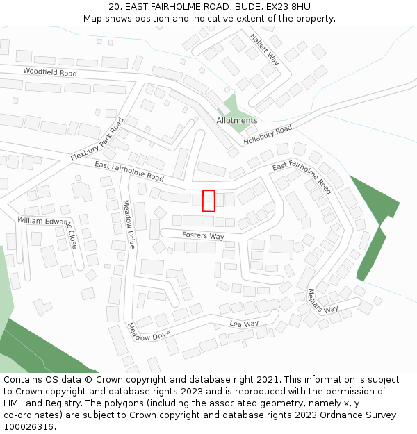 20, EAST FAIRHOLME ROAD, BUDE, EX23 8HU: Location map and indicative extent of plot