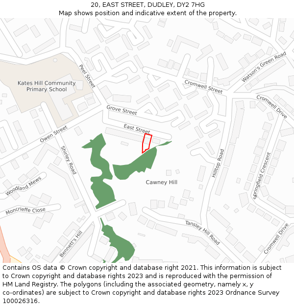 20, EAST STREET, DUDLEY, DY2 7HG: Location map and indicative extent of plot