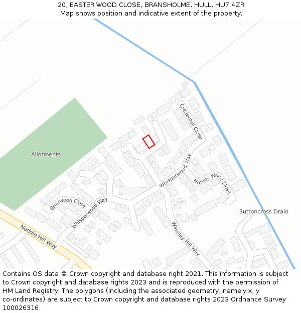 20, EASTER WOOD CLOSE, BRANSHOLME, HULL, HU7 4ZR: Location map and indicative extent of plot
