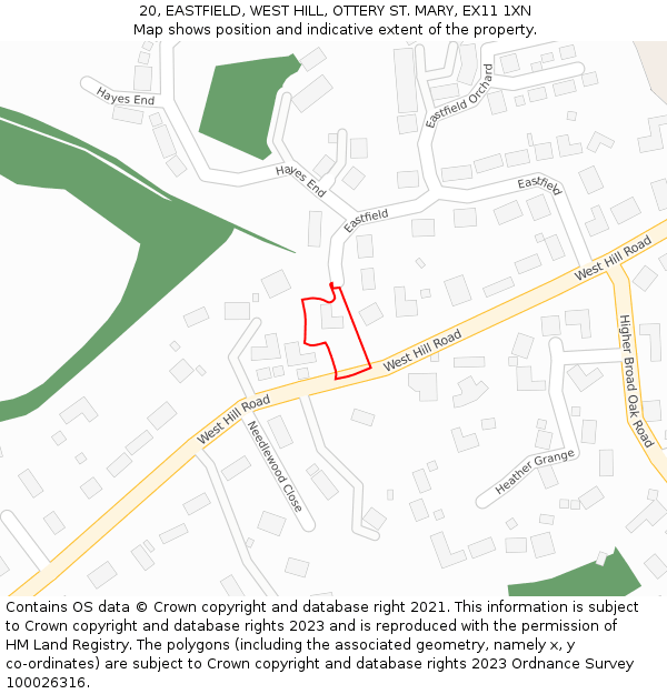 20, EASTFIELD, WEST HILL, OTTERY ST. MARY, EX11 1XN: Location map and indicative extent of plot