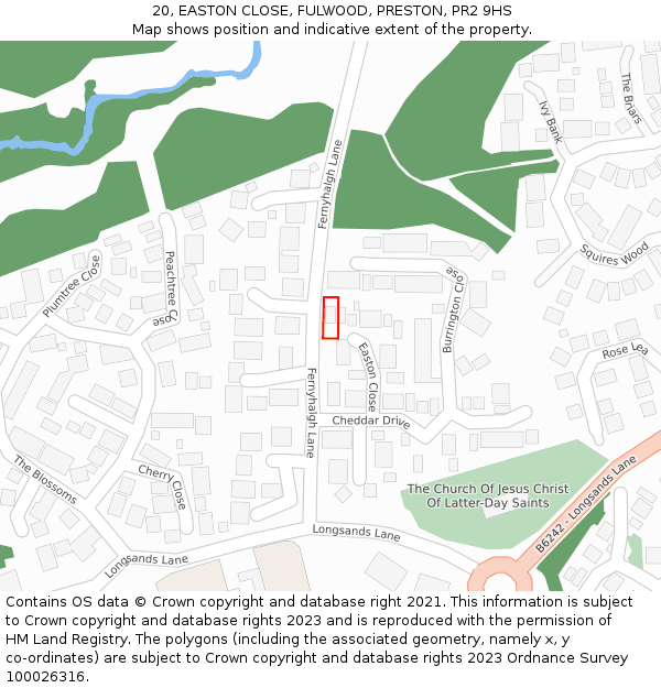 20, EASTON CLOSE, FULWOOD, PRESTON, PR2 9HS: Location map and indicative extent of plot