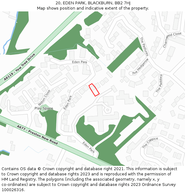 20, EDEN PARK, BLACKBURN, BB2 7HJ: Location map and indicative extent of plot