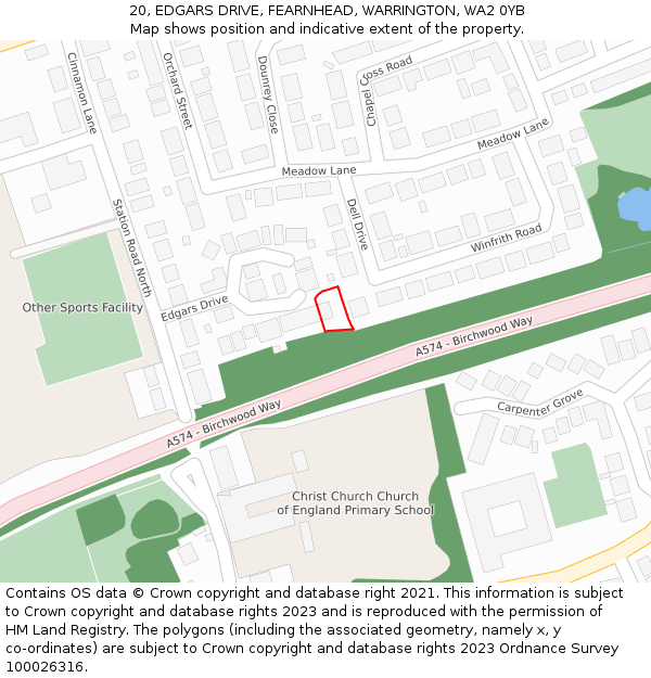 20, EDGARS DRIVE, FEARNHEAD, WARRINGTON, WA2 0YB: Location map and indicative extent of plot