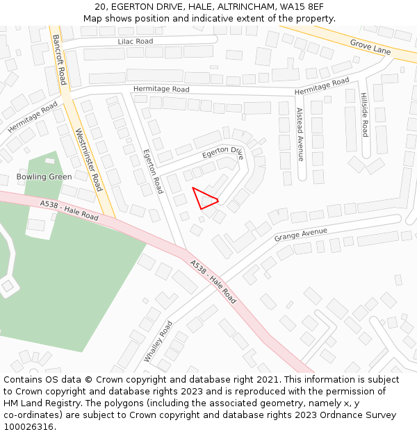 20, EGERTON DRIVE, HALE, ALTRINCHAM, WA15 8EF: Location map and indicative extent of plot