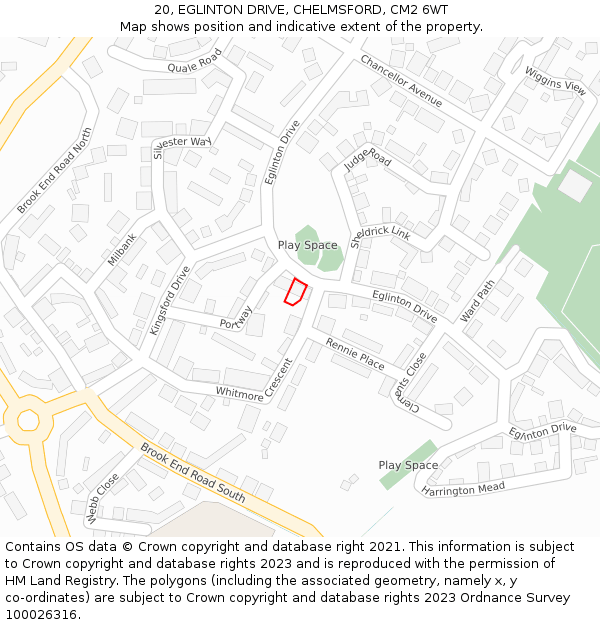 20, EGLINTON DRIVE, CHELMSFORD, CM2 6WT: Location map and indicative extent of plot