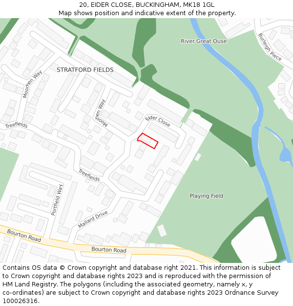 20, EIDER CLOSE, BUCKINGHAM, MK18 1GL: Location map and indicative extent of plot