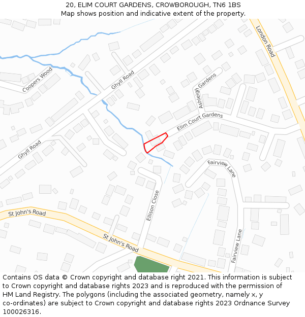 20, ELIM COURT GARDENS, CROWBOROUGH, TN6 1BS: Location map and indicative extent of plot