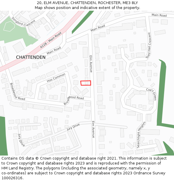 20, ELM AVENUE, CHATTENDEN, ROCHESTER, ME3 8LY: Location map and indicative extent of plot