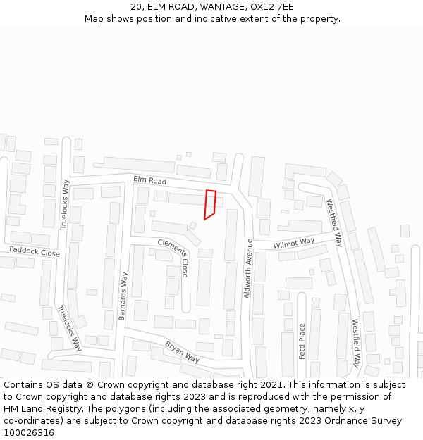 20, ELM ROAD, WANTAGE, OX12 7EE: Location map and indicative extent of plot