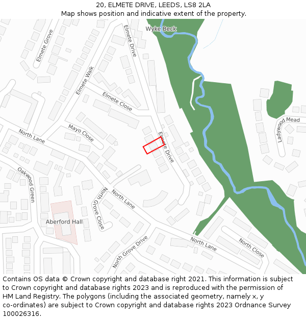 20, ELMETE DRIVE, LEEDS, LS8 2LA: Location map and indicative extent of plot