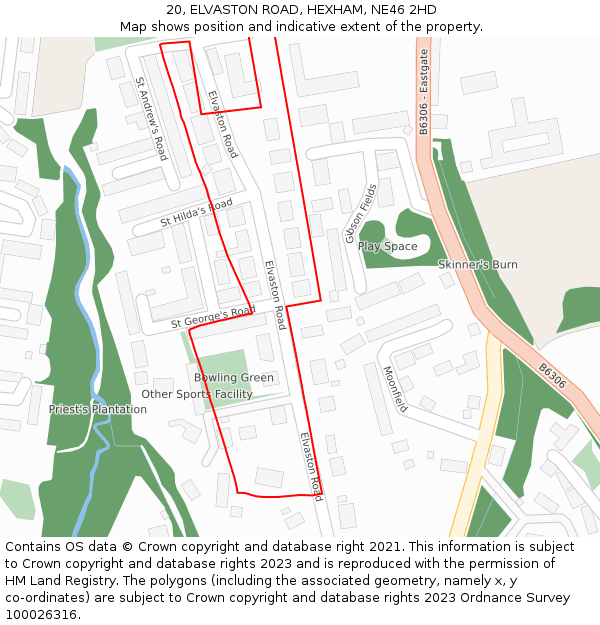 20, ELVASTON ROAD, HEXHAM, NE46 2HD: Location map and indicative extent of plot
