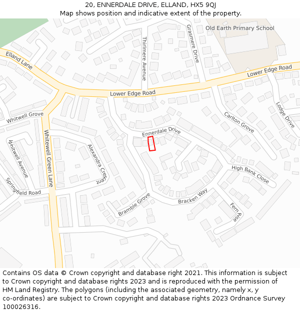 20, ENNERDALE DRIVE, ELLAND, HX5 9QJ: Location map and indicative extent of plot