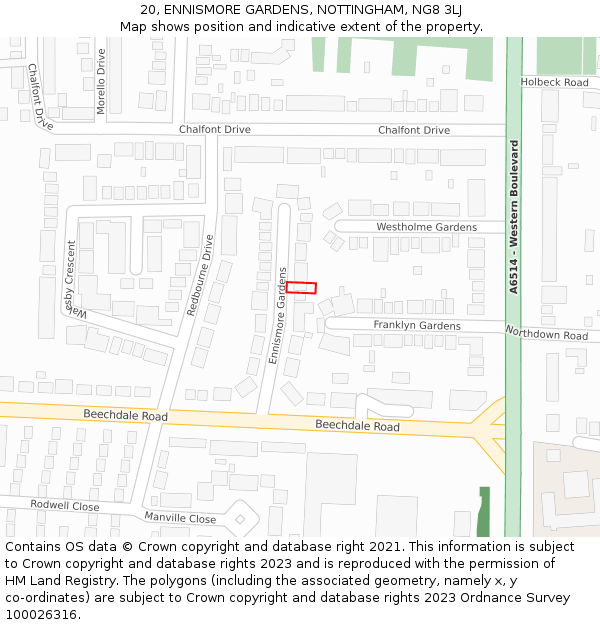 20, ENNISMORE GARDENS, NOTTINGHAM, NG8 3LJ: Location map and indicative extent of plot
