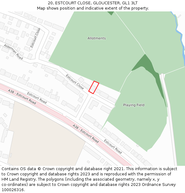 20, ESTCOURT CLOSE, GLOUCESTER, GL1 3LT: Location map and indicative extent of plot