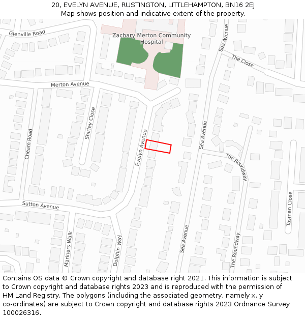 20, EVELYN AVENUE, RUSTINGTON, LITTLEHAMPTON, BN16 2EJ: Location map and indicative extent of plot