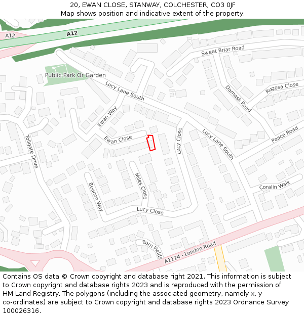 20, EWAN CLOSE, STANWAY, COLCHESTER, CO3 0JF: Location map and indicative extent of plot