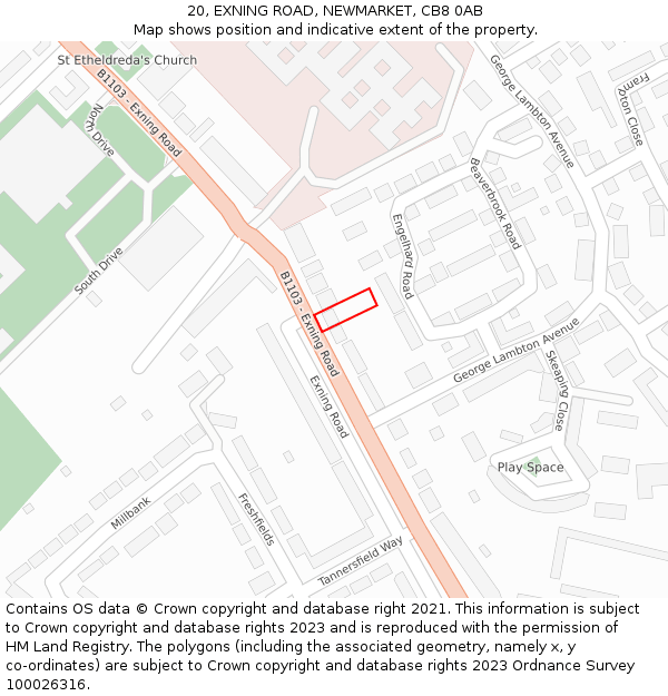 20, EXNING ROAD, NEWMARKET, CB8 0AB: Location map and indicative extent of plot