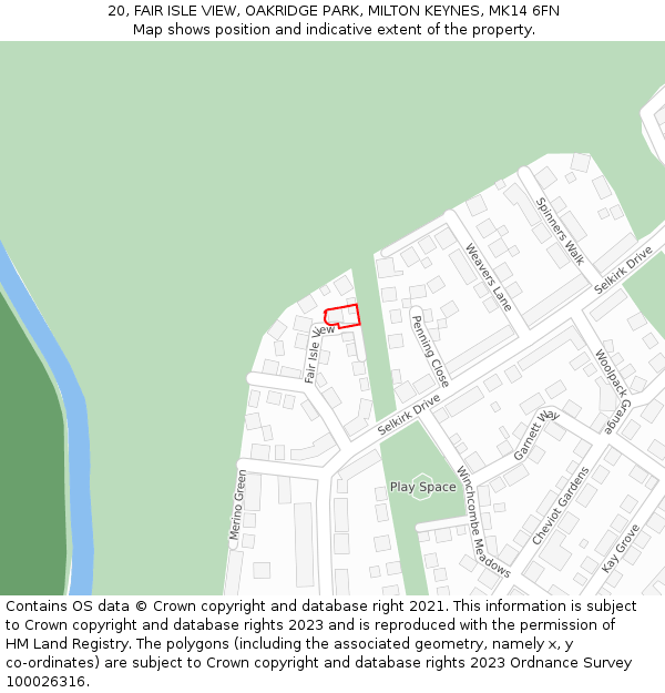 20, FAIR ISLE VIEW, OAKRIDGE PARK, MILTON KEYNES, MK14 6FN: Location map and indicative extent of plot