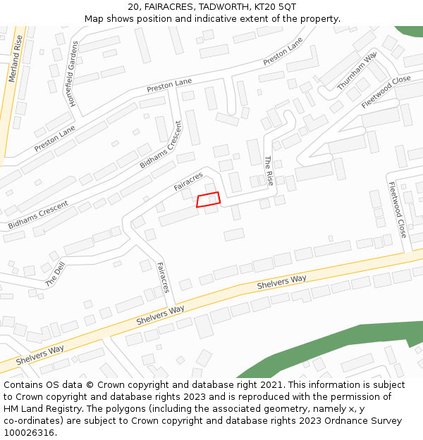 20, FAIRACRES, TADWORTH, KT20 5QT: Location map and indicative extent of plot