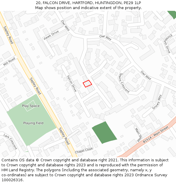 20, FALCON DRIVE, HARTFORD, HUNTINGDON, PE29 1LP: Location map and indicative extent of plot