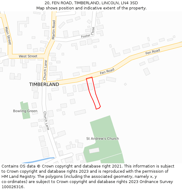 20, FEN ROAD, TIMBERLAND, LINCOLN, LN4 3SD: Location map and indicative extent of plot