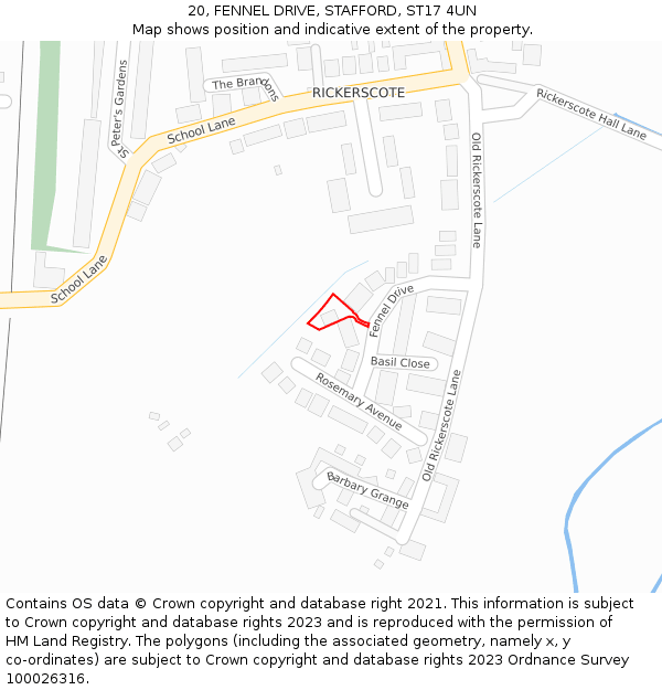 20, FENNEL DRIVE, STAFFORD, ST17 4UN: Location map and indicative extent of plot