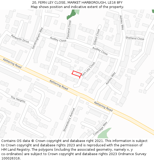 20, FERN LEY CLOSE, MARKET HARBOROUGH, LE16 8FY: Location map and indicative extent of plot
