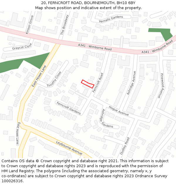 20, FERNCROFT ROAD, BOURNEMOUTH, BH10 6BY: Location map and indicative extent of plot