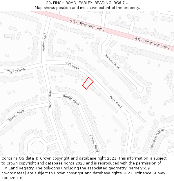 20, FINCH ROAD, EARLEY, READING, RG6 7JU: Location map and indicative extent of plot