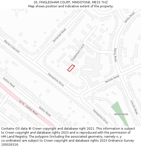 20, FINGLESHAM COURT, MAIDSTONE, ME15 7HZ: Location map and indicative extent of plot