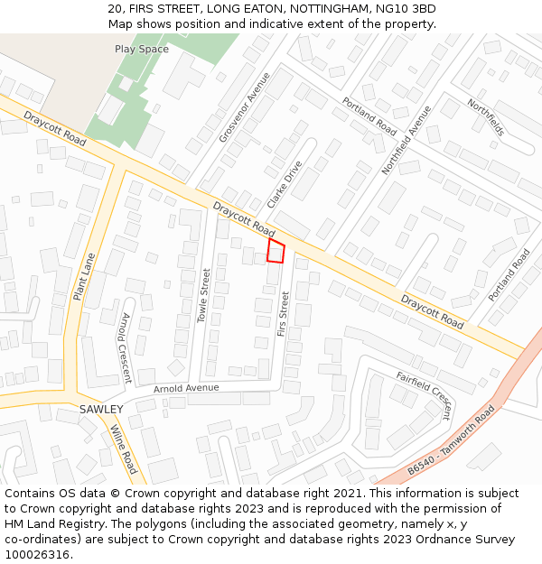 20, FIRS STREET, LONG EATON, NOTTINGHAM, NG10 3BD: Location map and indicative extent of plot