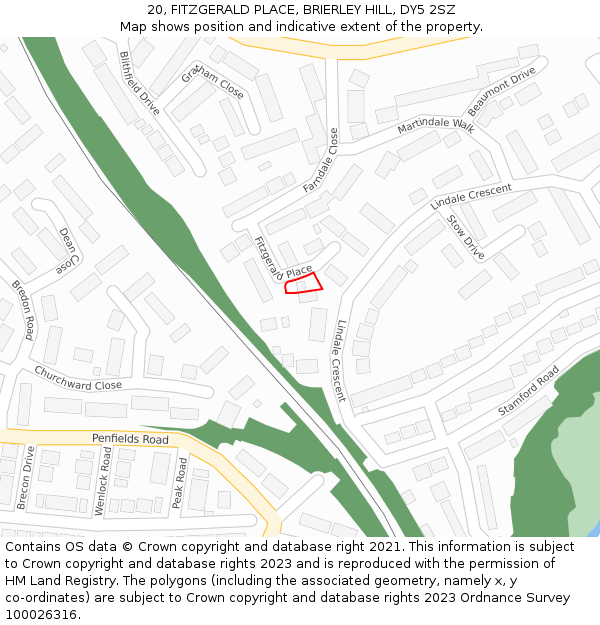 20, FITZGERALD PLACE, BRIERLEY HILL, DY5 2SZ: Location map and indicative extent of plot