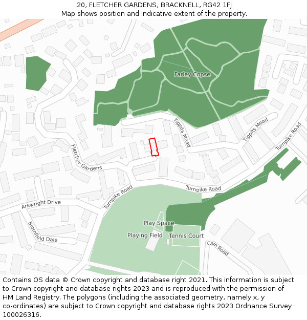 20, FLETCHER GARDENS, BRACKNELL, RG42 1FJ: Location map and indicative extent of plot