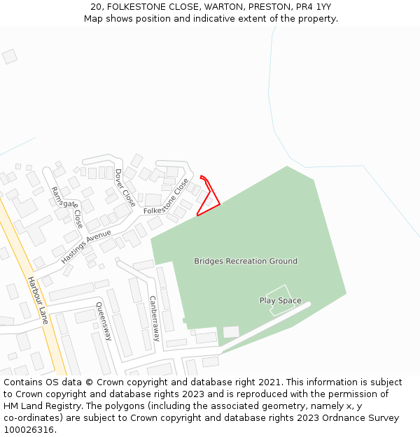 20, FOLKESTONE CLOSE, WARTON, PRESTON, PR4 1YY: Location map and indicative extent of plot