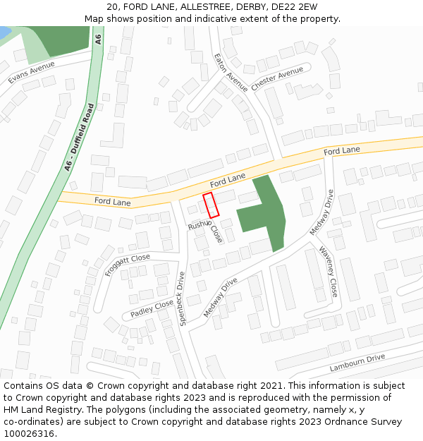 20, FORD LANE, ALLESTREE, DERBY, DE22 2EW: Location map and indicative extent of plot
