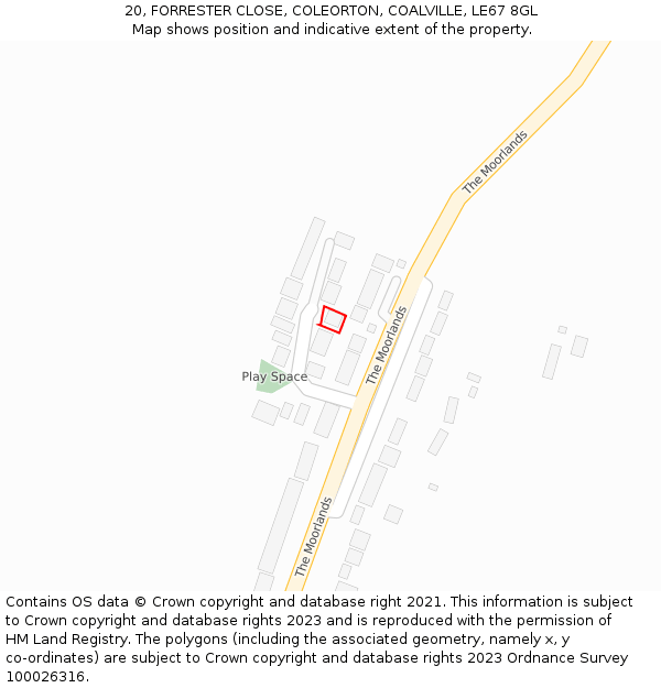 20, FORRESTER CLOSE, COLEORTON, COALVILLE, LE67 8GL: Location map and indicative extent of plot