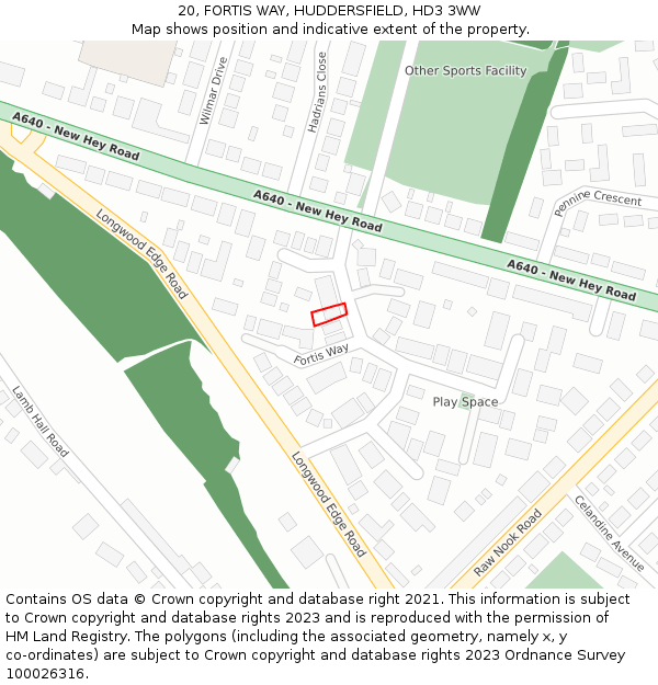 20, FORTIS WAY, HUDDERSFIELD, HD3 3WW: Location map and indicative extent of plot
