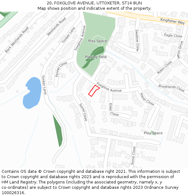 20, FOXGLOVE AVENUE, UTTOXETER, ST14 8UN: Location map and indicative extent of plot