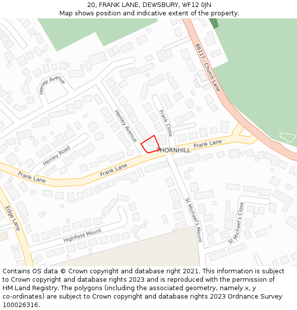 20, FRANK LANE, DEWSBURY, WF12 0JN: Location map and indicative extent of plot