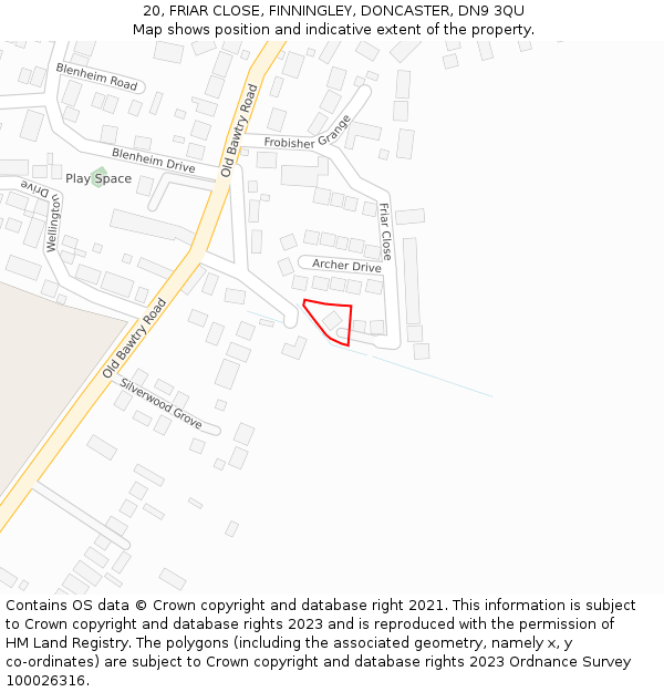 20, FRIAR CLOSE, FINNINGLEY, DONCASTER, DN9 3QU: Location map and indicative extent of plot