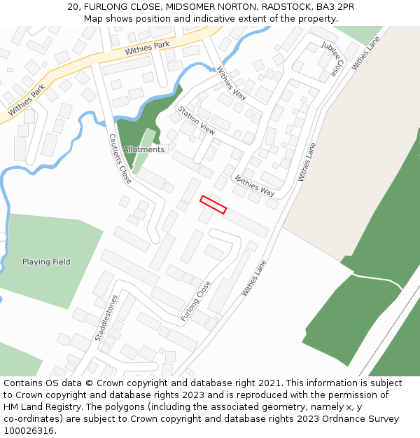 20, FURLONG CLOSE, MIDSOMER NORTON, RADSTOCK, BA3 2PR: Location map and indicative extent of plot
