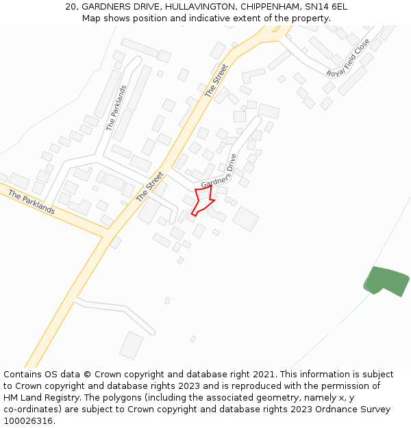 20, GARDNERS DRIVE, HULLAVINGTON, CHIPPENHAM, SN14 6EL: Location map and indicative extent of plot