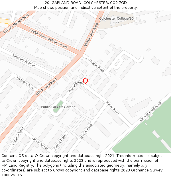 20, GARLAND ROAD, COLCHESTER, CO2 7GD: Location map and indicative extent of plot