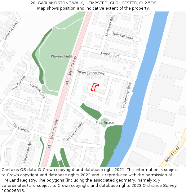 20, GARLANDSTONE WALK, HEMPSTED, GLOUCESTER, GL2 5DS: Location map and indicative extent of plot