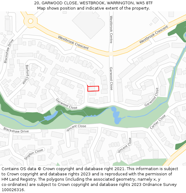 20, GARWOOD CLOSE, WESTBROOK, WARRINGTON, WA5 8TF: Location map and indicative extent of plot