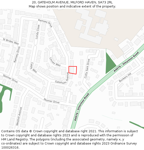 20, GATEHOLM AVENUE, MILFORD HAVEN, SA73 2RL: Location map and indicative extent of plot