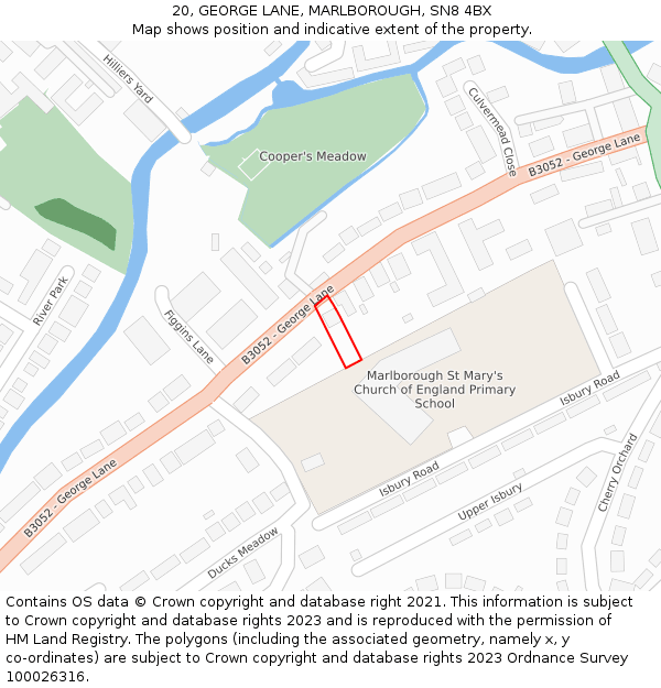 20, GEORGE LANE, MARLBOROUGH, SN8 4BX: Location map and indicative extent of plot