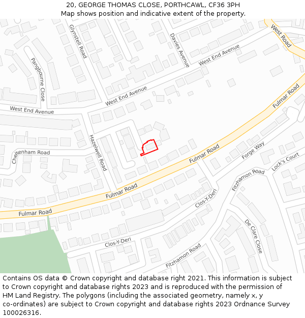 20, GEORGE THOMAS CLOSE, PORTHCAWL, CF36 3PH: Location map and indicative extent of plot